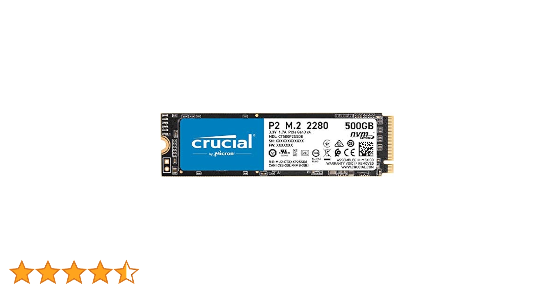 メモリー Crucial P2 500GB P2 NVMe CT500P2SSD8 Crucial P2 500GB 3D NAND NVMe PCIe M.2 SSD Up to 2400MB/s